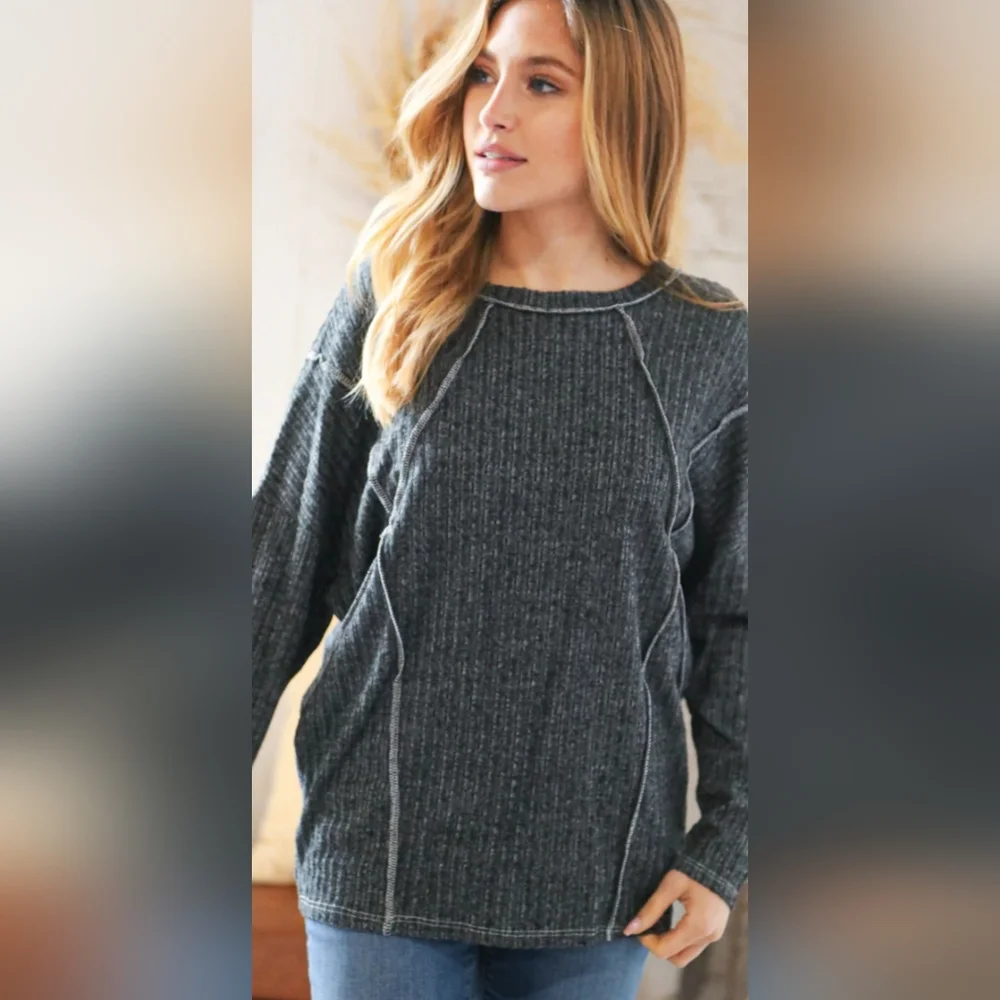 Plus Black Hacci Ribbed Top - Picture 2 of 3
